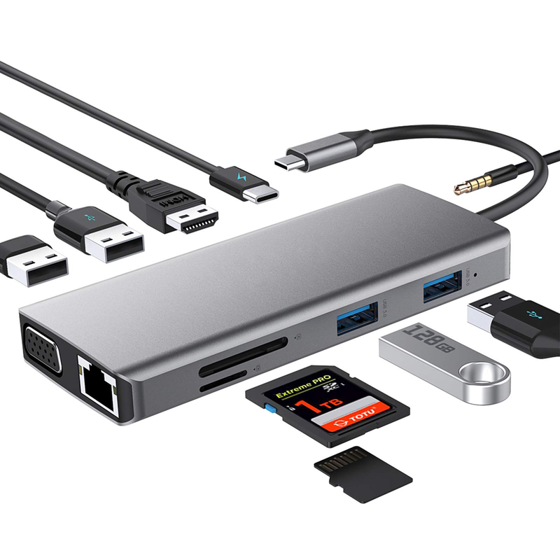 11-इन-1 यूएसबी सी डॉकिंग स्टेशन मल्टीपोर्ट हब एचडीएमआई 4K 60Hz एसडी/टीएफ कार्ड रीडर 3*यूएसबी 3.0/100W पावर