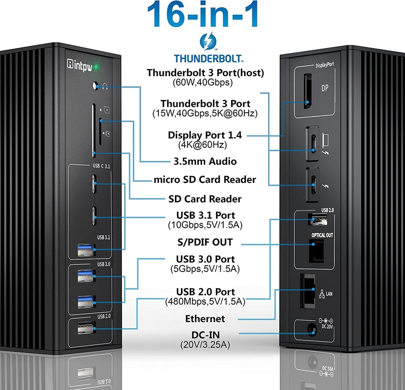 थंडरबोल्ट 3 एडाप्टर हब मैक यूएसबी सी डॉकिंग स्टेशन 10Gbps स्टीरियो कॉम्बो जैक पोर्ट