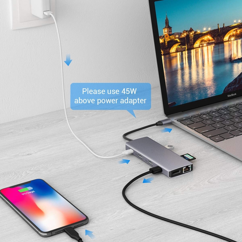 5Gbps ट्रांसफर स्पीड और पावर सप्लाई के साथ USB A टाइप C एचडीएमआई यूएसबी हब