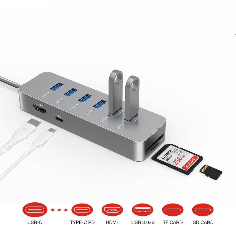 10 पोर्ट यूएसबी सी हब यूएसबी 3.0 हब 5Gbps डेटा ट्रांसफर के साथ 2 फीट विस्तारित केबल