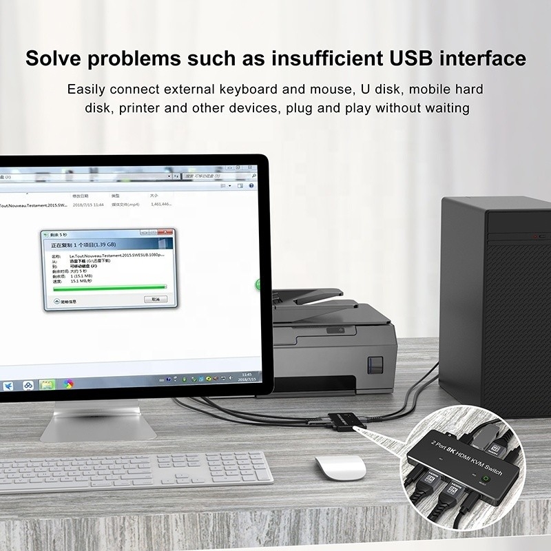 2 पोर्ट HDMI 2.1 USB 3.0 के साथ KVM स्विच 2 इनपुट 1 आउटपुट एलईडी संकेतक महिला-महिला