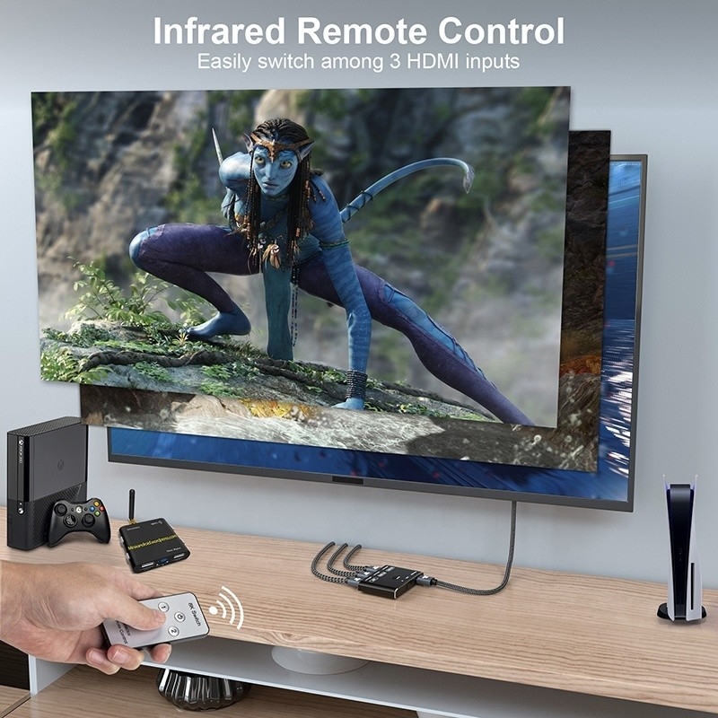 8K 120Hz एचडीआर 3 पोर्ट एचडीएमआई स्विच स्विचर 3 इन 1 आउट प्लग रिमोट कन्वर्टर