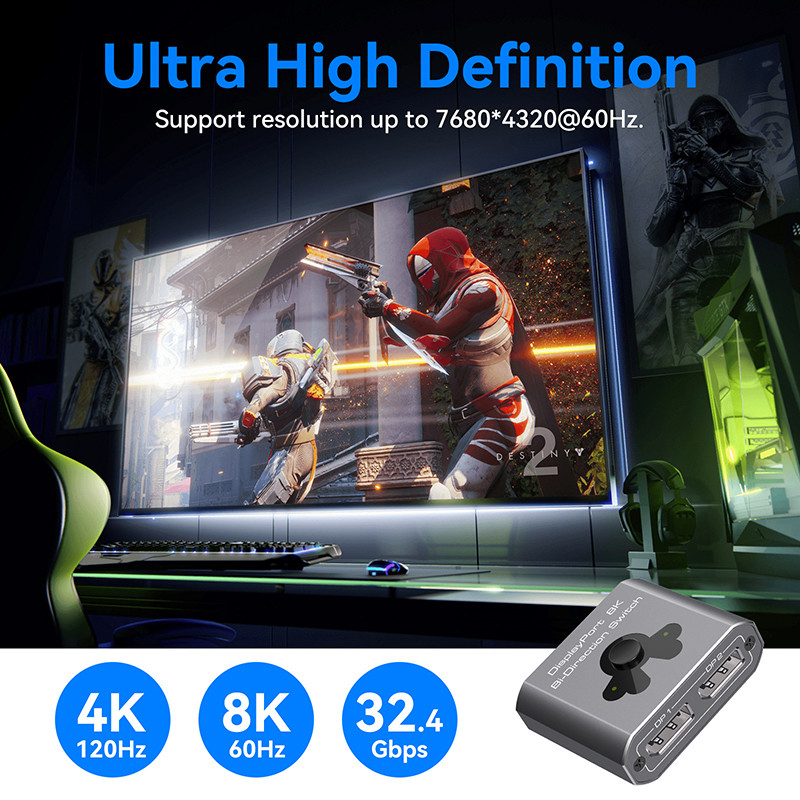 आसान संचालन और उच्च प्रदर्शन डीपी 1.4 स्विचिंग के लिए 8K60Hz डिस्प्ले पोर्ट स्विचर