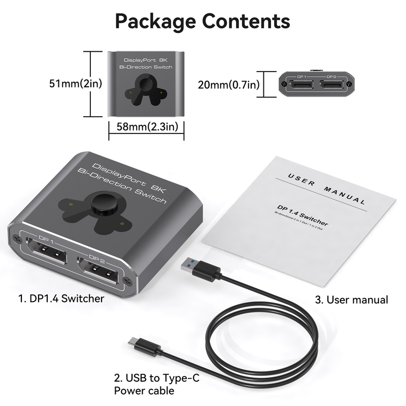 आसान संचालन और उच्च प्रदर्शन डीपी 1.4 स्विचिंग के लिए 8K60Hz डिस्प्ले पोर्ट स्विचर