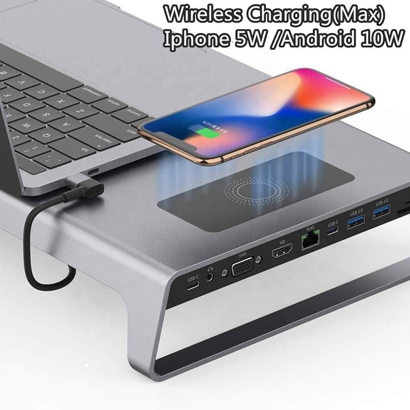 TYPE-C पुरुष 11 इन 1 हब कंप्यूटर लैपटॉप डॉकिंग स्टेशन एडाप्टर 1000Mbps RJ45 और USB-C PD के साथ