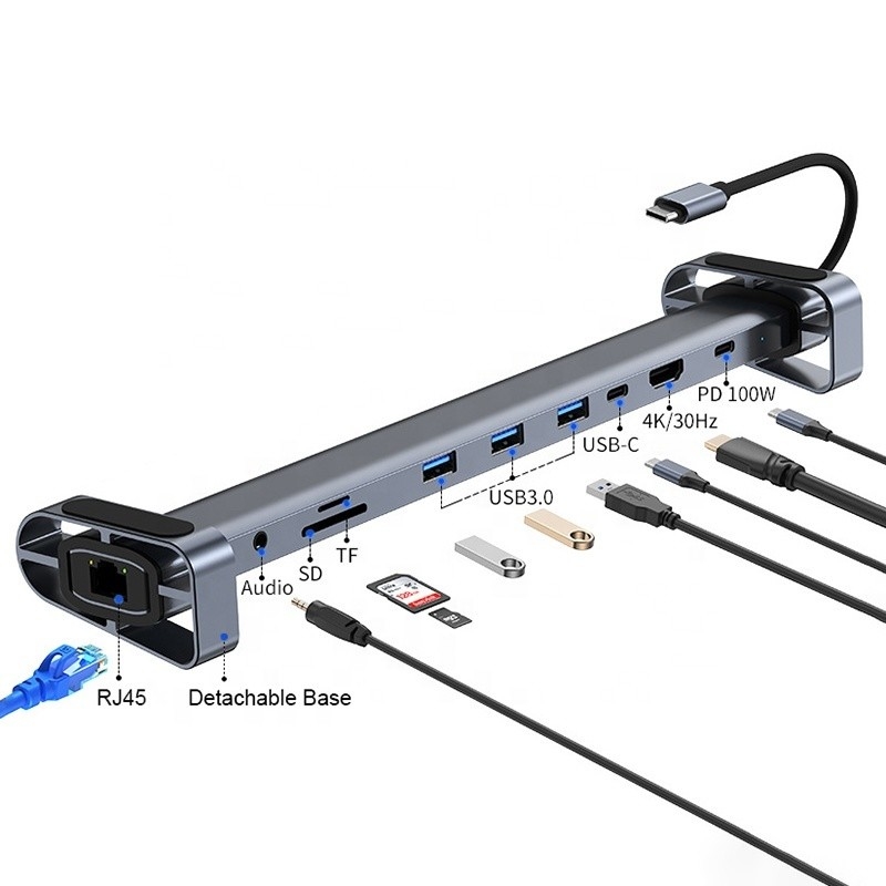 उच्च गति डेटा हस्तांतरण और चार्जिंग के लिए USB 3.1 इंटरफ़ेस प्रकार 10 इन 1 प्रकार C हब