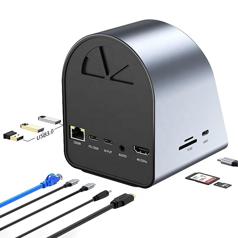 USB 3.1 10 इन 1 टाइप-सी मल्टीपोर्ट डॉकिंग स्टेशन हब गीगाबिट ईथरनेट और 4K HD HDMI के साथ
