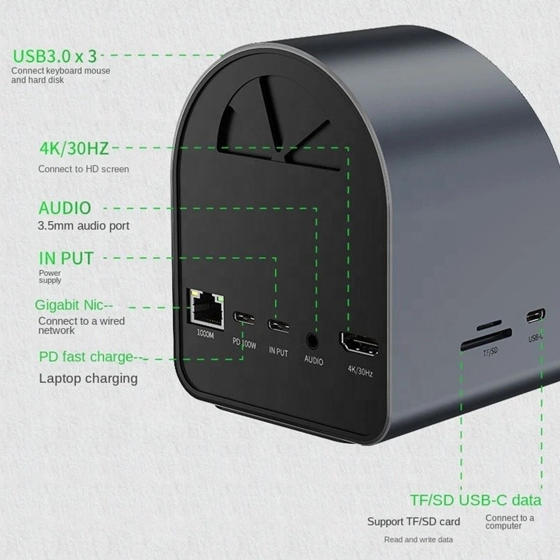 USB 3.1 10 इन 1 टाइप-सी मल्टीपोर्ट डॉकिंग स्टेशन हब गीगाबिट ईथरनेट और 4K HD HDMI के साथ