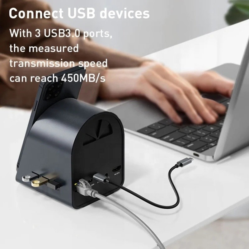 USB 3.1 10 इन 1 टाइप-सी मल्टीपोर्ट डॉकिंग स्टेशन हब गीगाबिट ईथरनेट और 4K HD HDMI के साथ