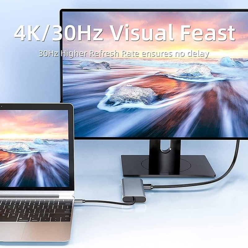4K HDTV वीजीए लैन आरजे45 यूएसबी3.0 कार्ड रीडर पीडी के साथ यूएसबी सी टाइप सी 10 इन 1 डॉकिंग स्टेशन