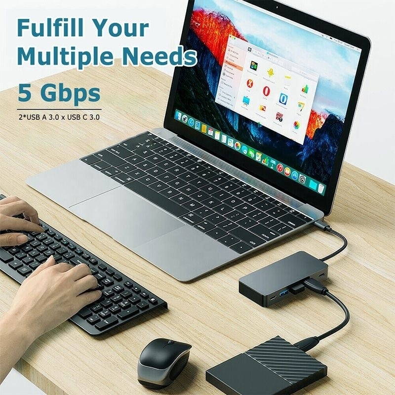 4K 30Hz डुअल एचडीएमआई यूएसबी 3.0 एडाप्टर डॉकिंग स्टेशन 7 इन 1 मल्टीपोर्ट यूएसबी सी टाइप सी हब