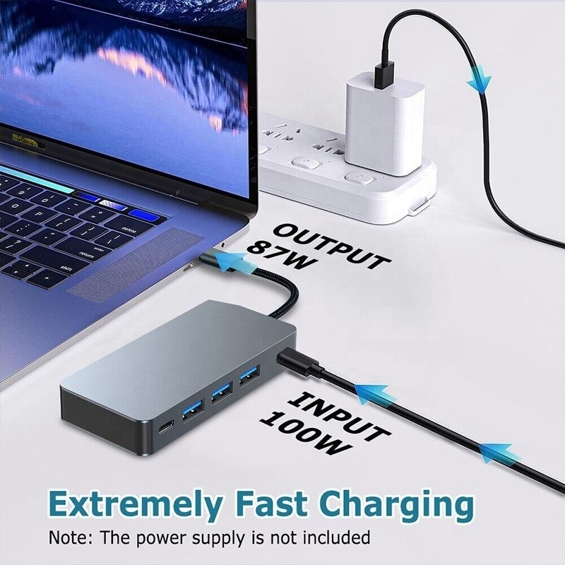 4K 30Hz डुअल एचडीएमआई यूएसबी 3.0 एडाप्टर डॉकिंग स्टेशन 7 इन 1 मल्टीपोर्ट यूएसबी सी टाइप सी हब