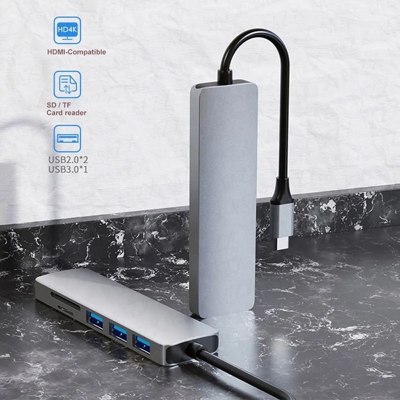 4K HD HDMI HDTV USB 3.0 SD TF कार्ड रीडर के साथ 6 इन 1 मल्टीपोर्ट लैपटॉप डॉकिंग स्टेशन