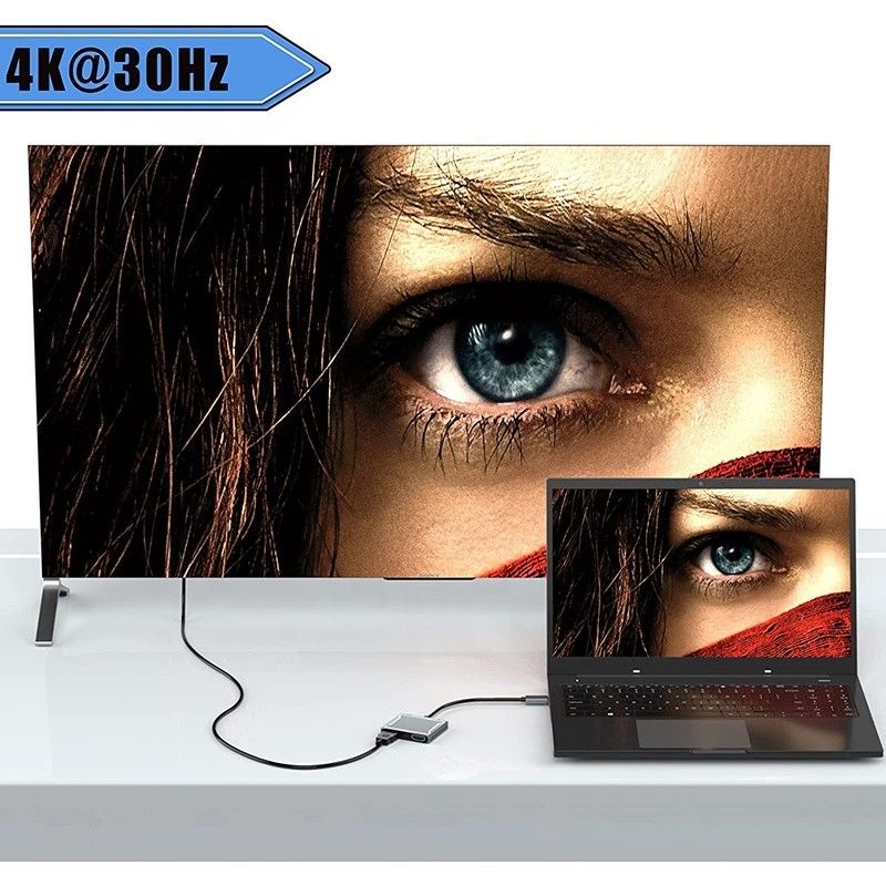 लैपटॉप के लिए यूएसबी सी टाइप सी इंटरफेस कनेक्टर डुअल एचडीएमआई एडाप्टर 4K 4 इन 1 यूएसबी 3.0 हब