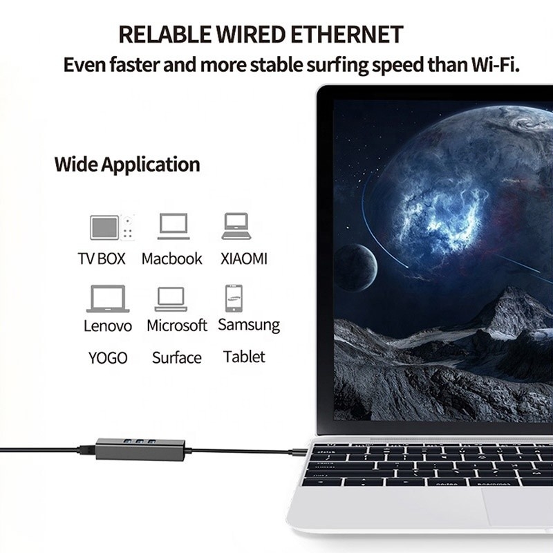 USB 3.1 प्रकार C से 9 पोर्ट USB3.0 हब के साथ गीगाबिट ईथरनेट RJ45 लैन पोर्ट एडाप्टर ग्रे