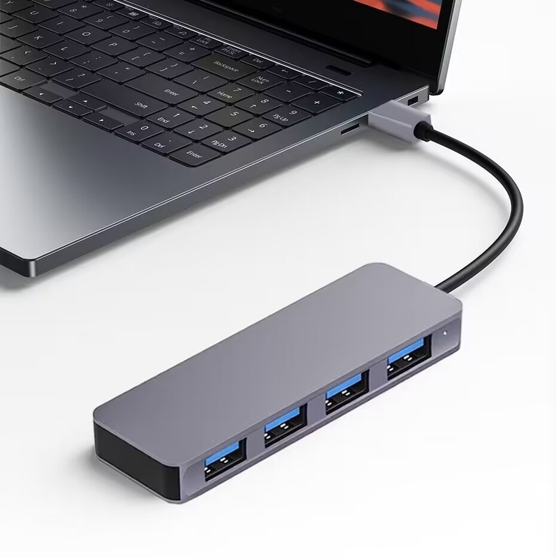 उच्च गति 4 पोर्ट यूएसबी 3.0 हब 5Gbps पीसी के लिए पावर एडाप्टर के साथ यूएसबी सी पोर्टेबल मैक लैपटॉप