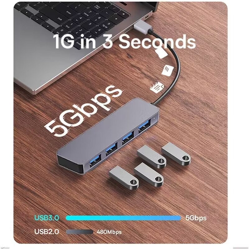 उच्च गति 4 पोर्ट यूएसबी 3.0 हब 5Gbps पीसी के लिए पावर एडाप्टर के साथ यूएसबी सी पोर्टेबल मैक लैपटॉप