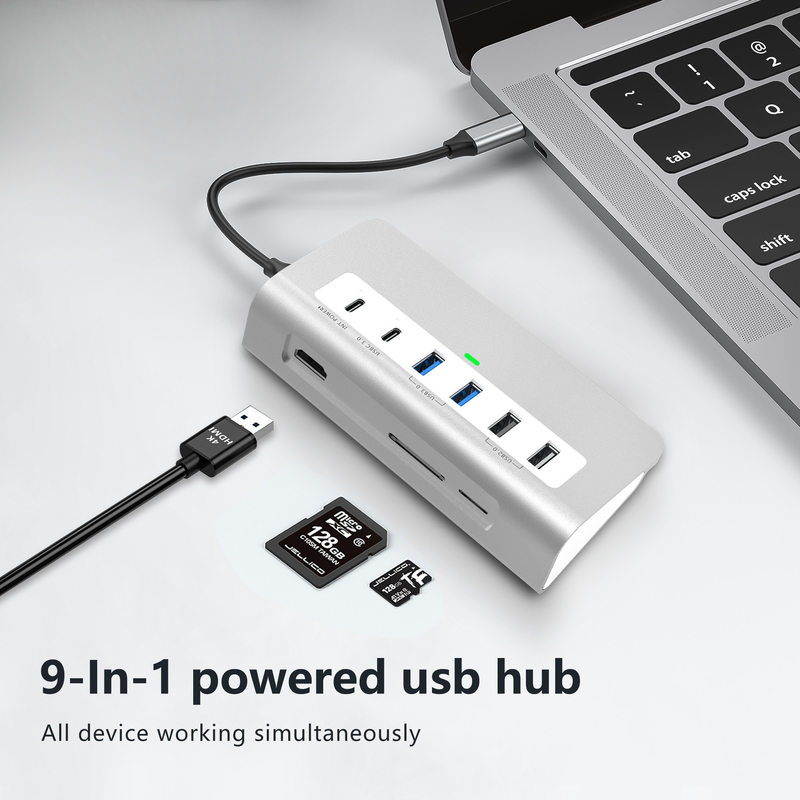 P9 USB C हब 9 इन 1 पोर्ट USB-C डॉकिंग स्टेशन और आसान प्लग एंड प्ले कनेक्टिविटी