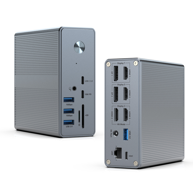 डिस्प्ले लिंक एक्सटेंड मोड के साथ 4K तक उच्च रिज़ॉल्यूशन वाला 18 इन 1 USB-C डॉकिंग स्टेशन