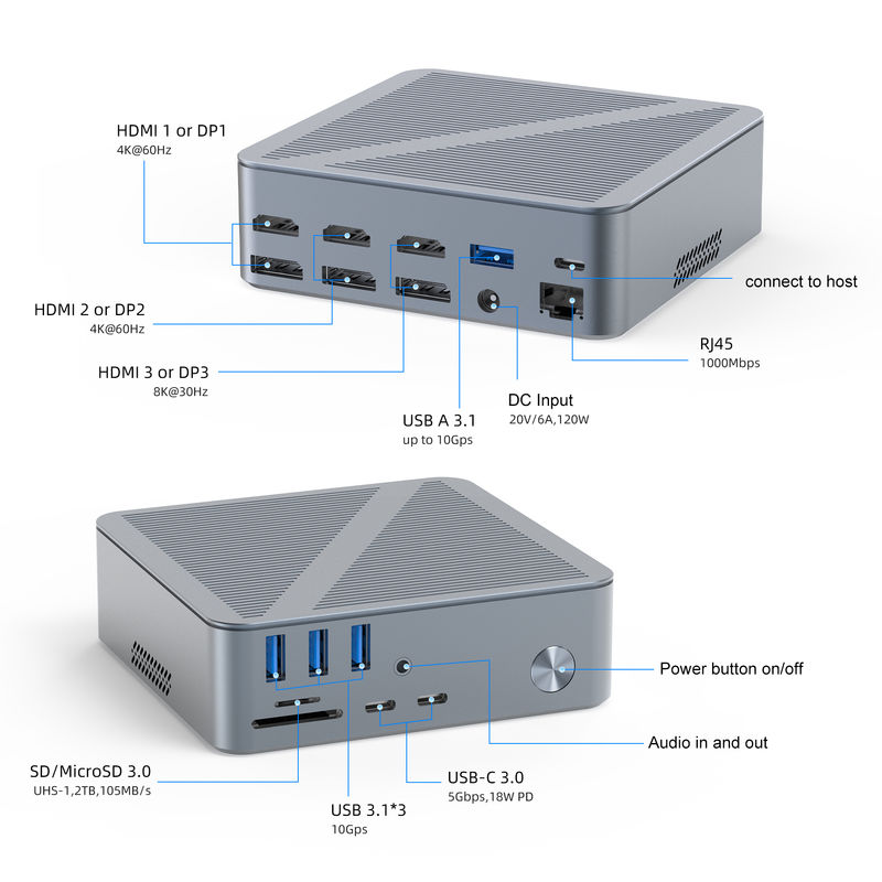 डेस्कटॉप यूएसबी-सी डॉकिंग स्टेशन HDMI 4K रेज़ोल्यूशन डिस्प्ले पोर्ट यूएसबी सी 3.1 लैपटॉप पीसी के लिए