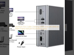 मैकबुक लैपटॉप के लिए एचडीएमआई 4K वीडियो आउटपुट वीजीए पोर्ट के साथ एल्यूमीनियम 16 में 1 यूएसबी-सी डॉकिंग स्टेशन हब